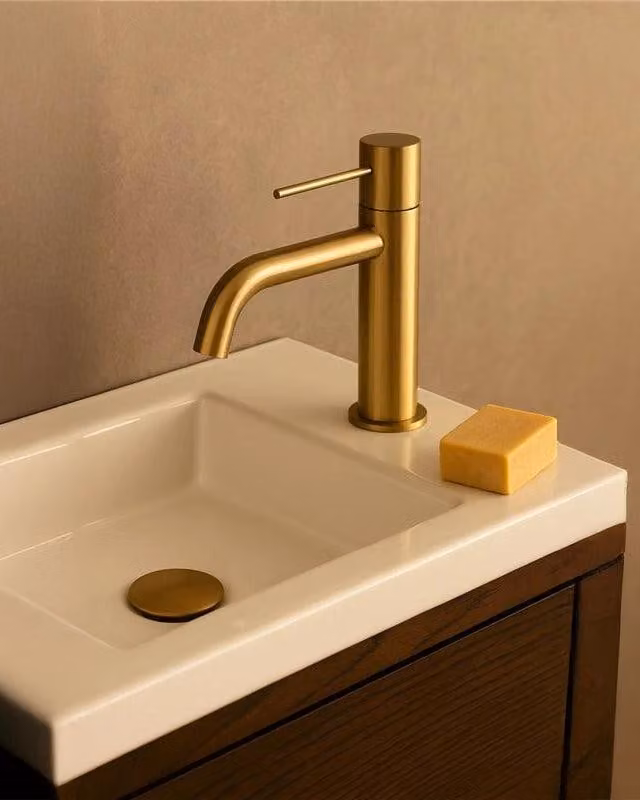 Rubinetto lavabo senza scarico in ottone oro spazzolato Memo