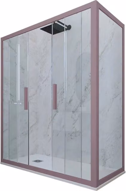 Box doccia rettangolare FORTE mod. Glam Duo con 2 ante scorrevoli, Vetro Trasparente e Profilo Lavanda, L: 140 cm, P: 70 cm, H: 200 cm – 1