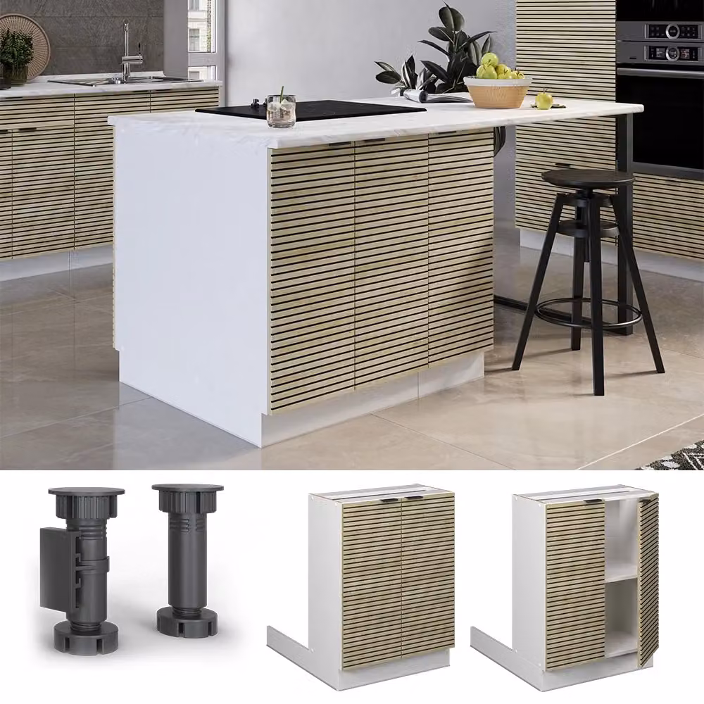 Isola da cucina Vicco Fame-Line in quercia e bianco con ante a battente, L: 60 cm, H: 82 cm, P: 30 cm – 2