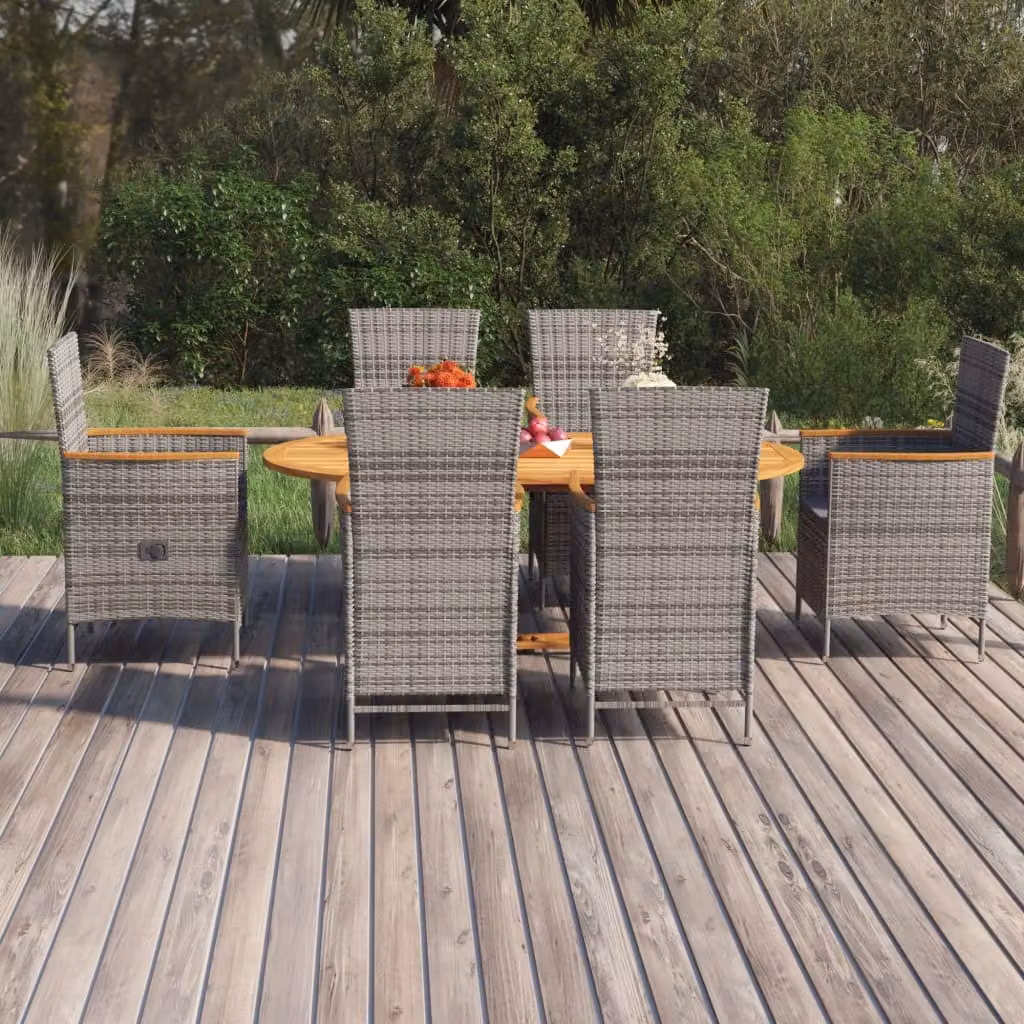 The Living Store 7 pezzi. Set da pranzo da giardino Poly Rattan Grigio