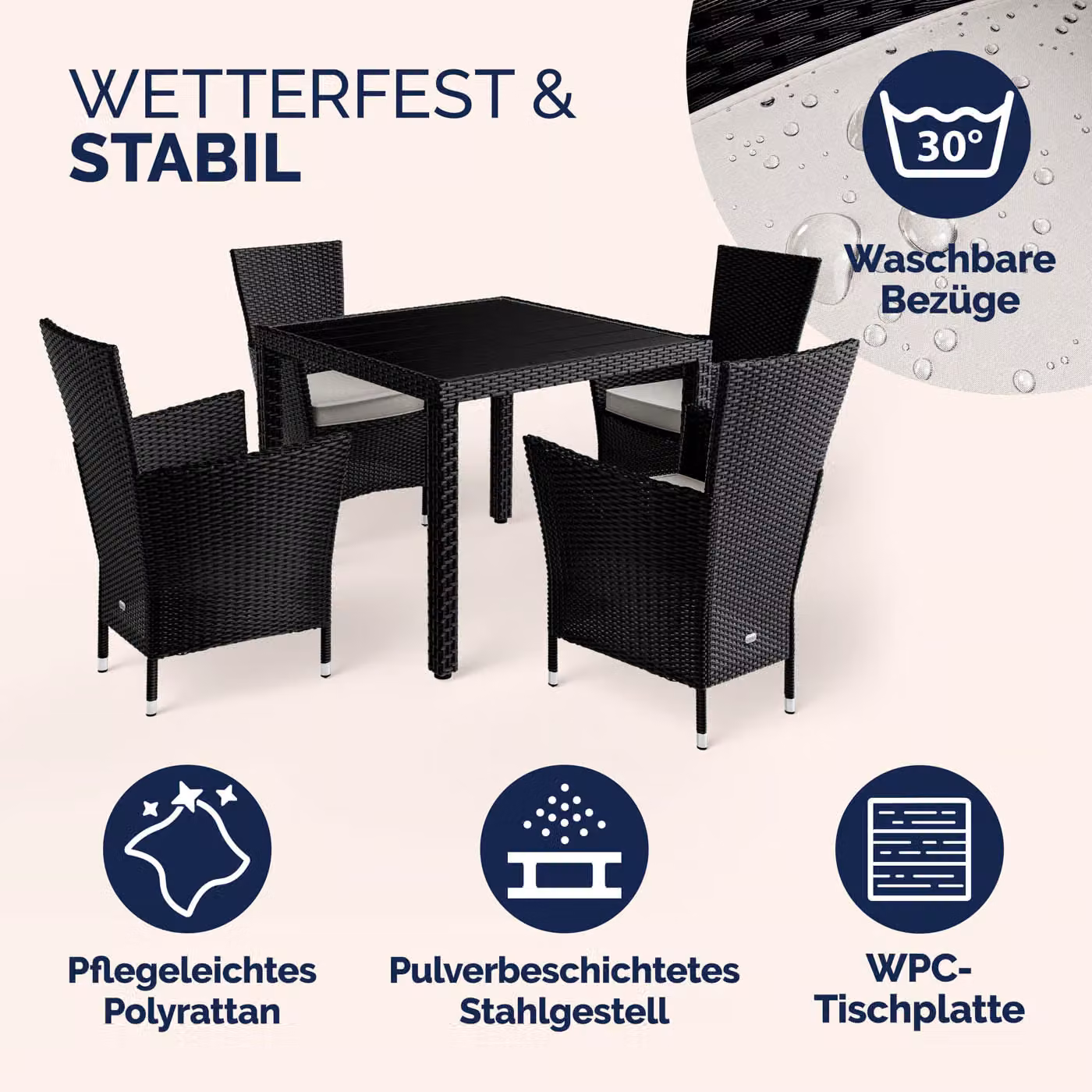 Set da giardino Riga Casaria composto da 5 pezzi in polyrattan nero – 2