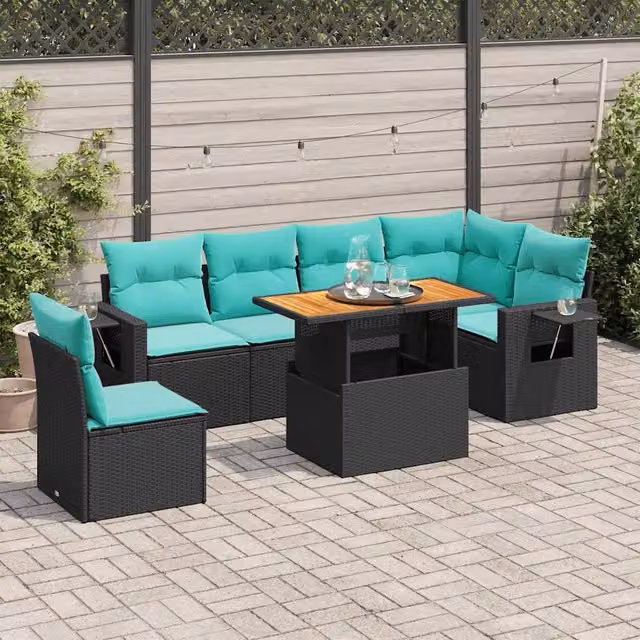 Set Divani da Giardino con Cuscini 7pz Nero Polyrattan 3327158