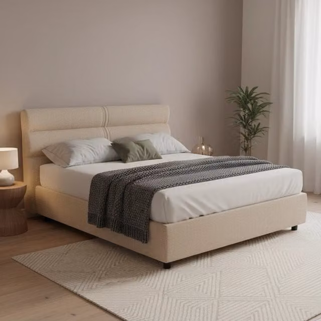 Letto Brinzio DMORA con contenitore a sollevamento, Grigio e Beige, L 120 x P 200 cm