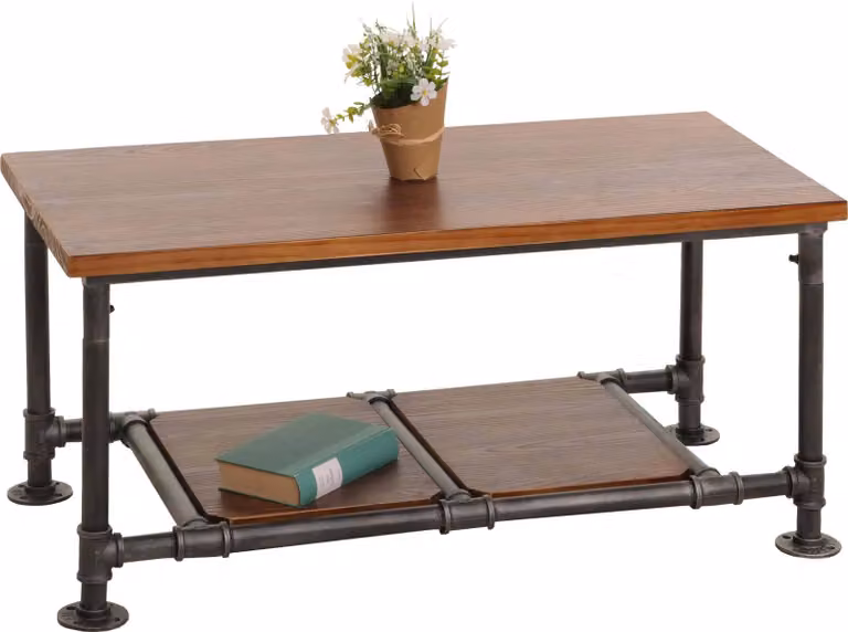 Tavolino HWC-N27, tavolo da salotto tavolo da divano tavolino, legno massiccio industriale metallo 48x100x50cm ~ marrone
