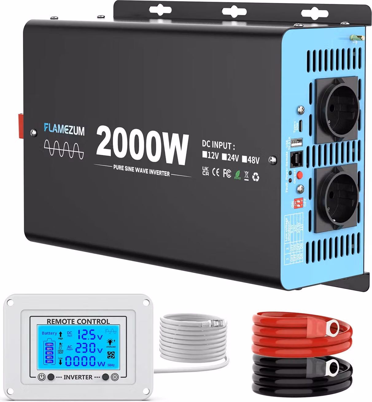 inverter 2000W a onda sinusoidale pura, 4000W di potenza di picco, 90% di efficienza, 12V 2000W 50HZ EU