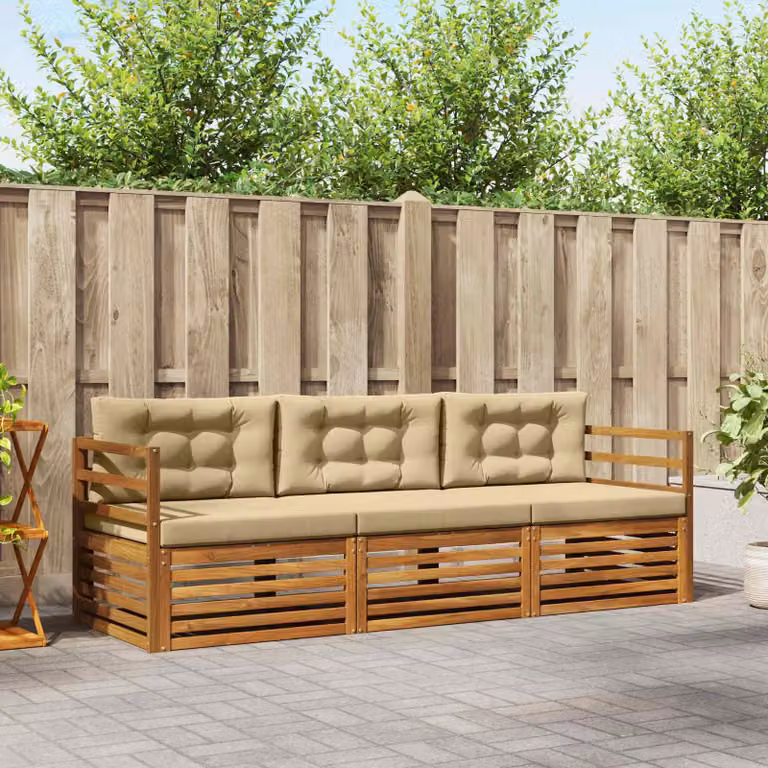 Set di divani da esterno vidaXL in legno di acacia con cuscini, colore marrone e beige