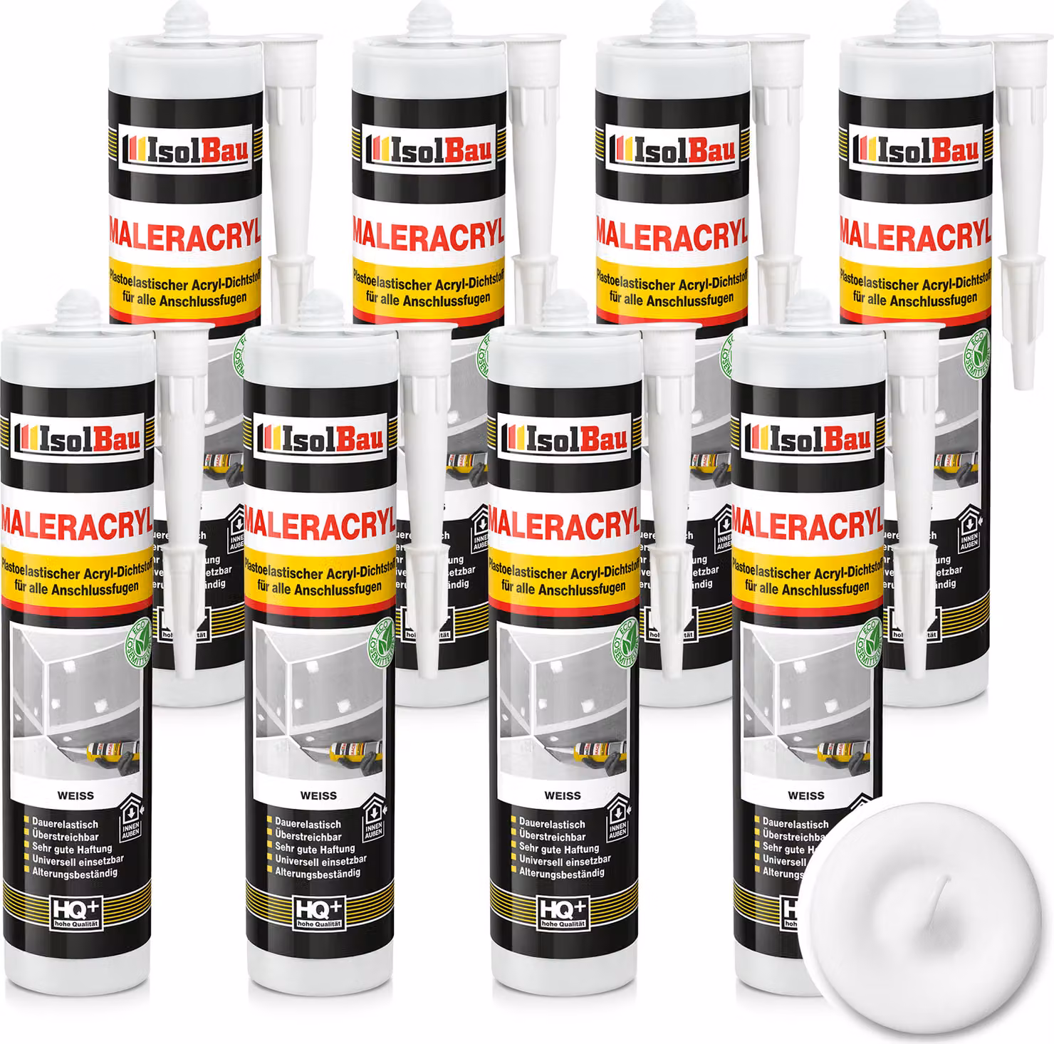 Isolbau Acrilico per pittura 8 x 300 ml Bianco - Sigillante acrilico plastoelastico per la sigillatura di giunti in ambienti interni ed esterni - Cartuccia