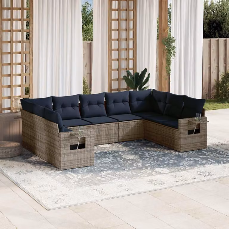 Maison Exclusive - Set di 9 pezzi per giardino con cuscini, grigio, polyrattan