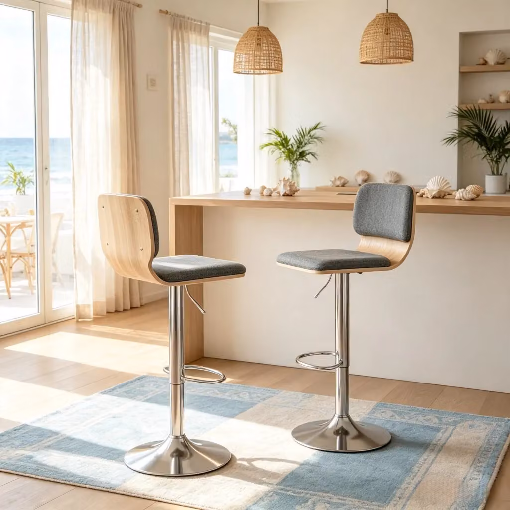Set di 2 sgabelli da bar REDOM girevoli a 360° regolabili in altezza, colore grigio, L/P/H: 41 x 47,5 x 81-102 cm – 2