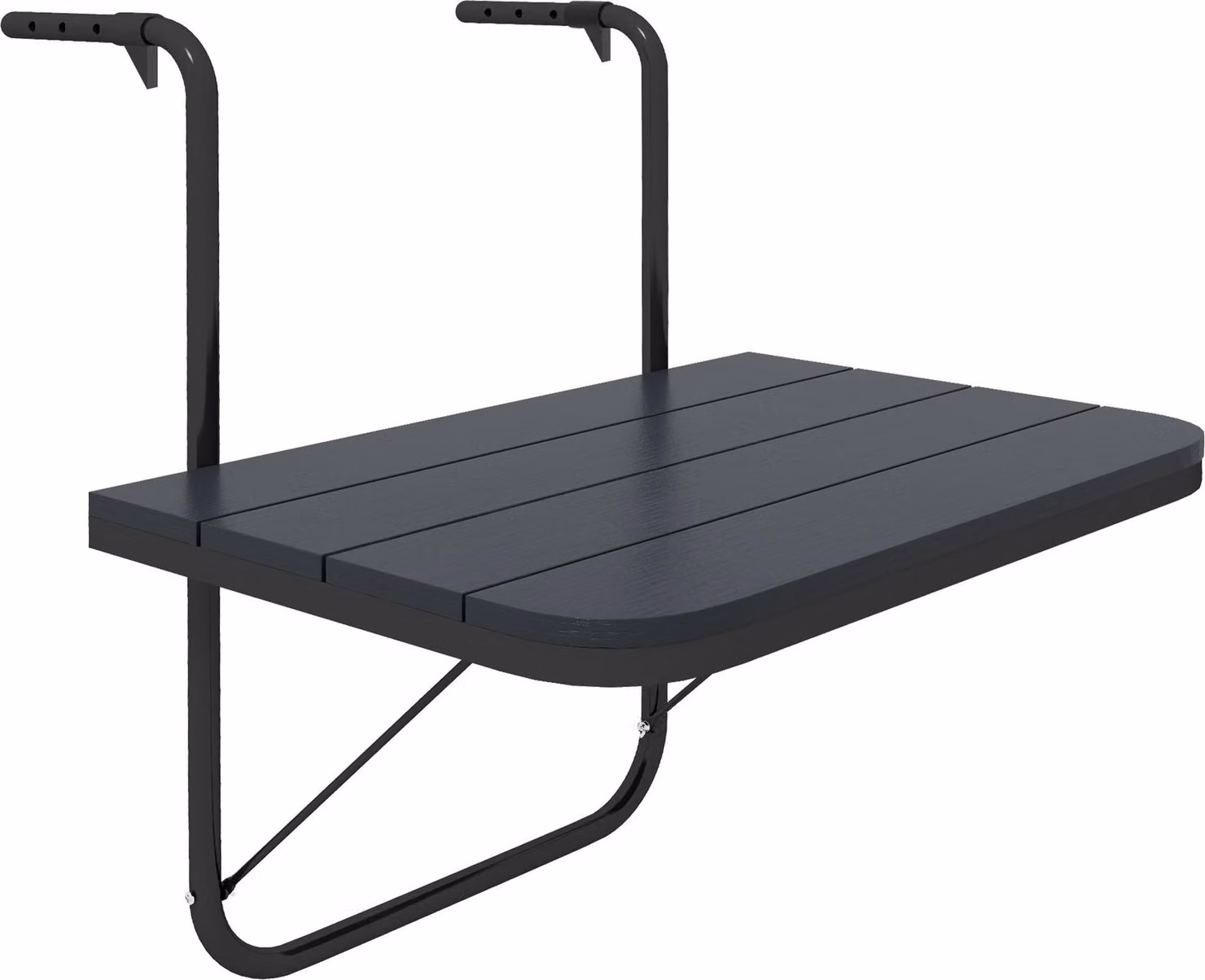 Tavolino da Balcone Pieghevole e Regolabile, in Alluminio e Legno Composito, 60x40x55-64 cm, Nero