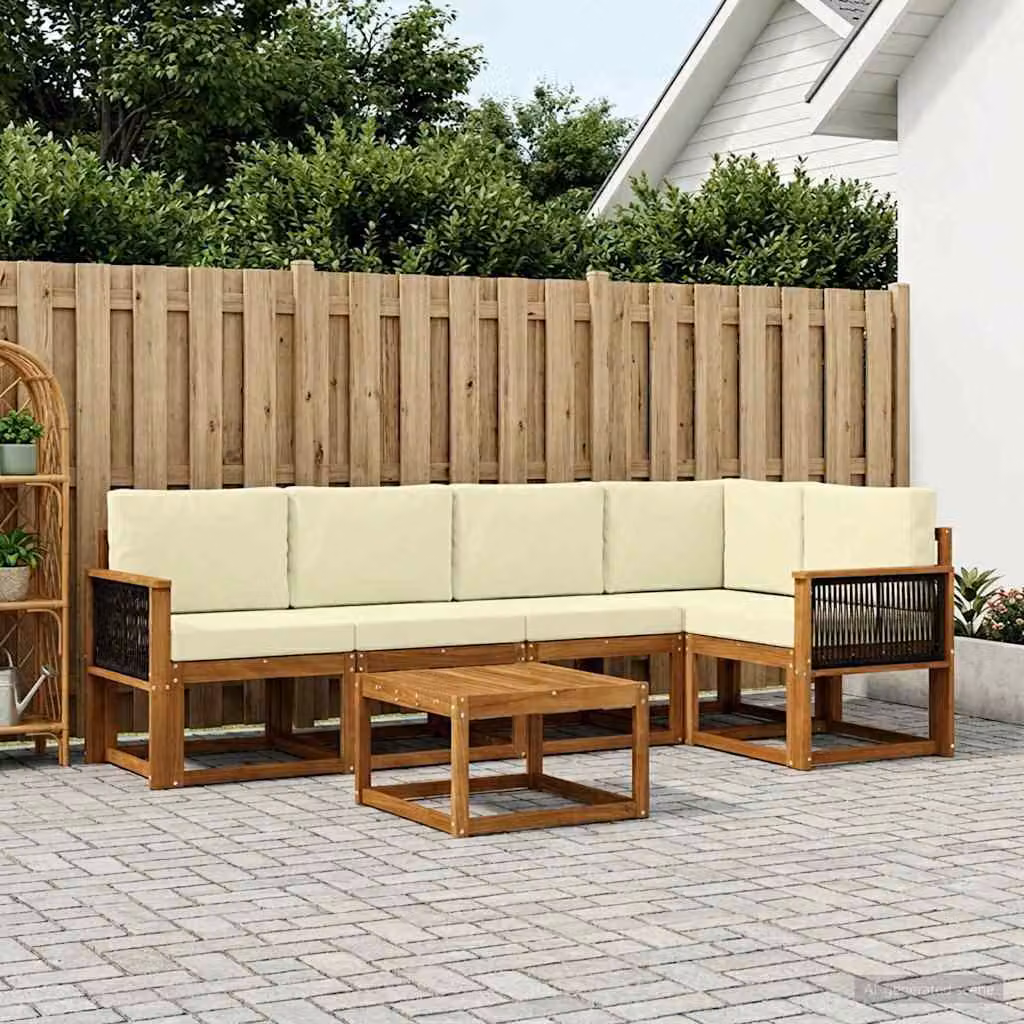 Set di divani da esterno vidaXL 6 pz in legno di acacia con cuscini, colore beige e marrone