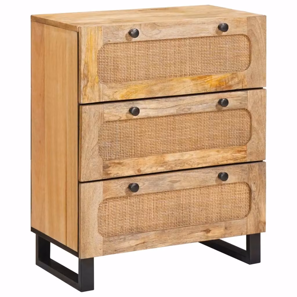 Set di 2 credenze moderne vidaXL in legno di mango massello e metallo, Marrone e Nero, L 60 cm x P 33 cm x H 75 cm – 2