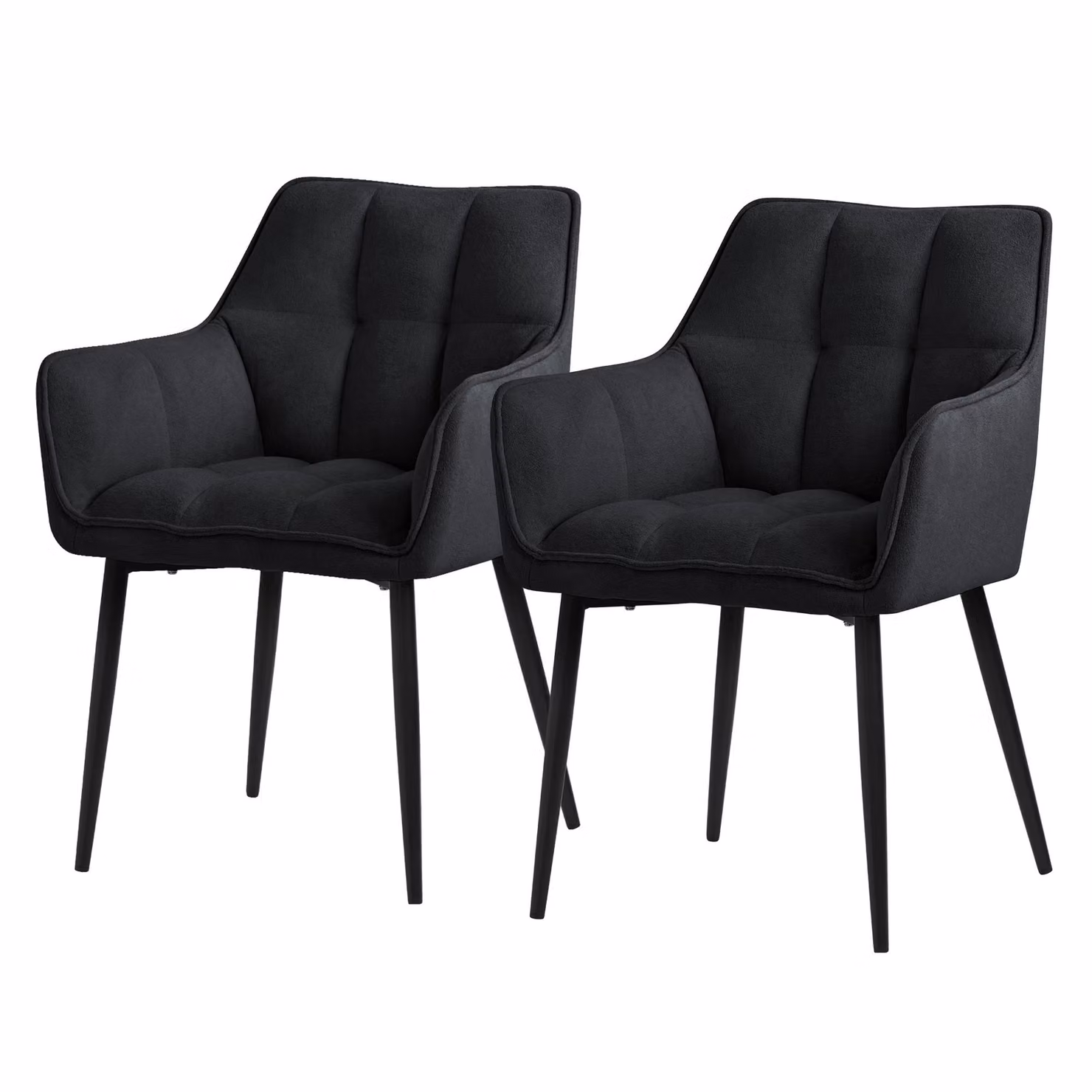 ML-Design 2x sedia da pranzo in tessuto spugna, nero, con seduta imbottita di spessore