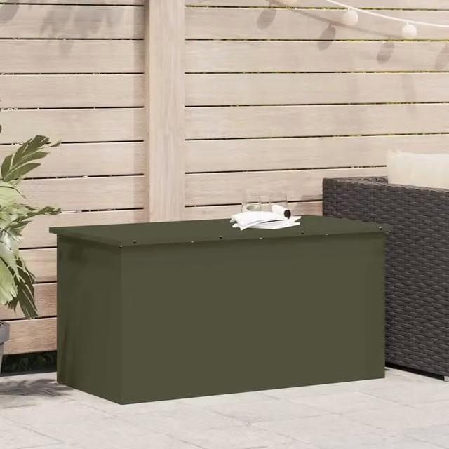 Cassa per cuscini da giardino Acciaio zincato 220 L Verde Oliva 874563