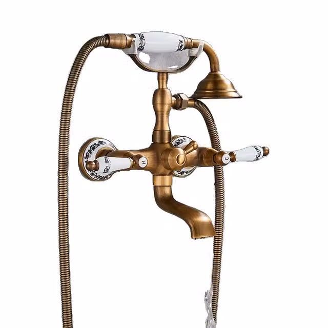 Set di miscelatori per vasca e doccia, design a doppia maniglia, struttura in ottone, ottone anticato A