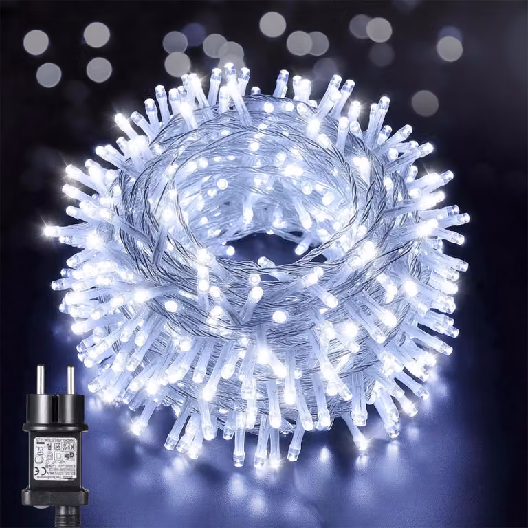 Catena luminosa da 25 metri con 1000 LED bianco freddo, adatta per interni ed esterni