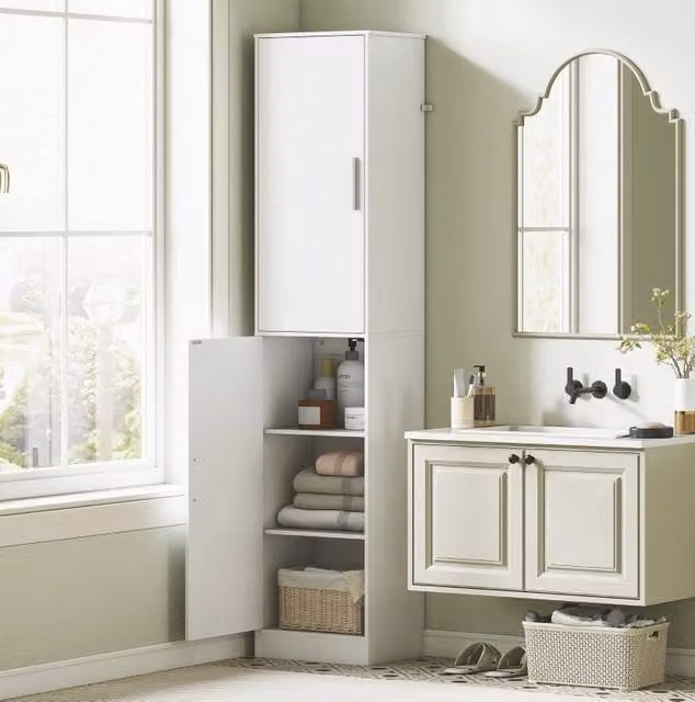 Armadio da bagno MODFU bianco con 2 ante e ripiani interni, L/P/H: 40 x 35 x 180 cm