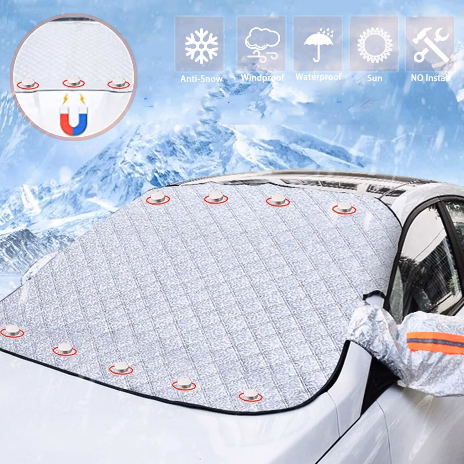 Copertura per parabrezza auto, protezione antigelo invernale, con 9 magneti, universale, pieghevole, adatta per auto e SUV