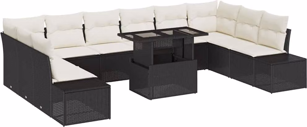Set Divano da Giardino 11 pcs Nero Poly Rattan