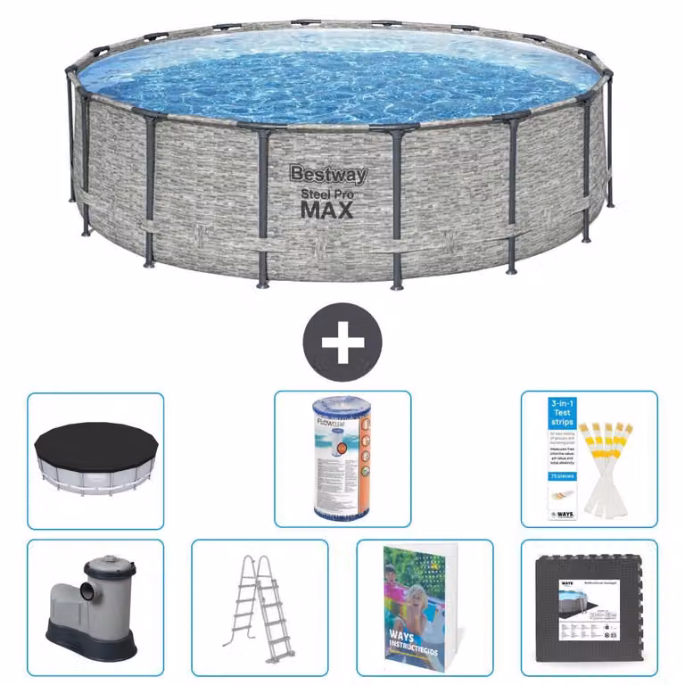Piscina gonfiabile Bestway Steel Pro MAX, rotonda, 488x122 cm, composta da 6 parti, modello S563