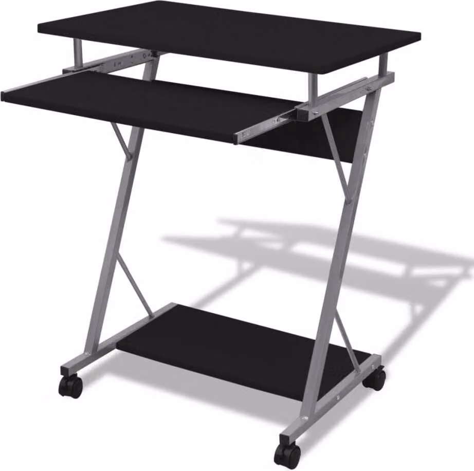 Scrivania per computer Carrello per computer Tavolo per ufficio Tavolo per laptop con rotelle nero