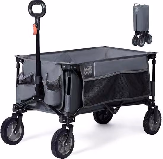 Carrello pieghevole con maniglia regolabile per picnic festival - grigio, grande capacità, resistente al carico pesante Carrello