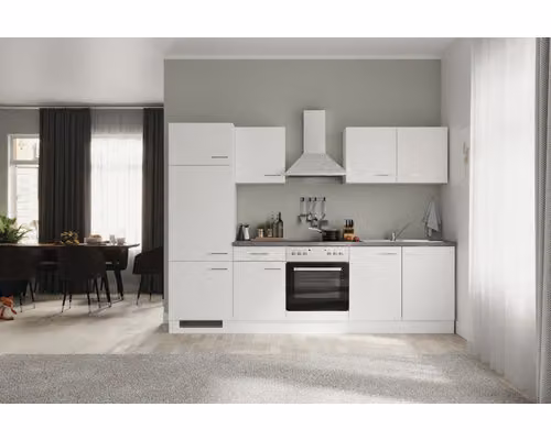 Blocco cucina con elettrodomestici Flex Well Varo 270 cm frontale colore mat bianco mobile colore bianco