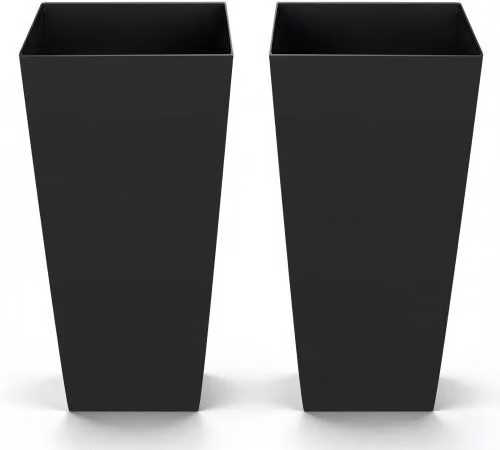 Set di 2 Vasi da Fiori VEVOR Neri in Plastica con Rotelle e Fori di Drenaggio, Fioriere Quadrate Moderne per Interno ed Esterno, H: 66,5 cm, L: 32,5 cm, P: 32,5 cm