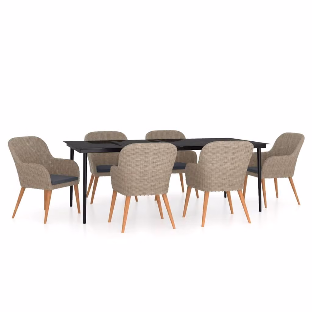 Set da Pranzo da Giardino 7 pz con Cuscini Marrone