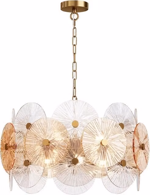 Lampadario a sospensione Maytoni Aster in ottone e vetro trasparente con 8 luci E14, regolabile in altezza e dimmerabile, colore oro/ottone, Ø 62,6 cm