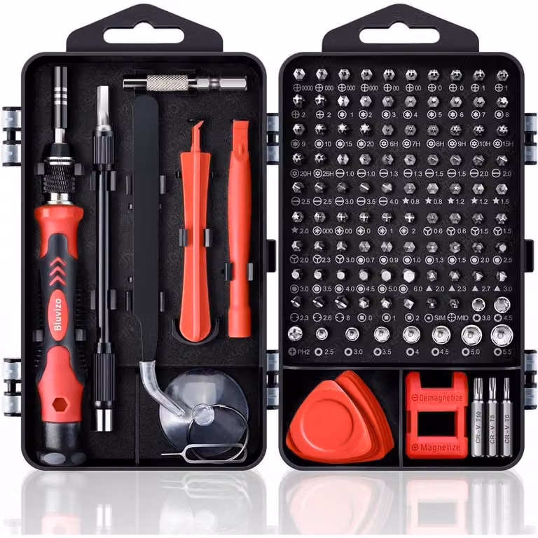 Set di cacciaviti Feinmechaniker, 124 pezzi, con 103 inserti per telefoni cellulari, PC, laptop, orologi, Macbook e giocattoli, colore rosso