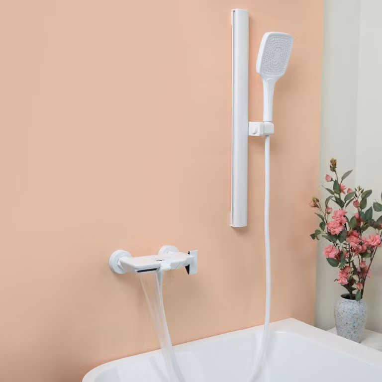 Rubinetto per vasca da bagno a cascata con doccetta manuale, miscelatore per doccia, 3 modalità, bianco