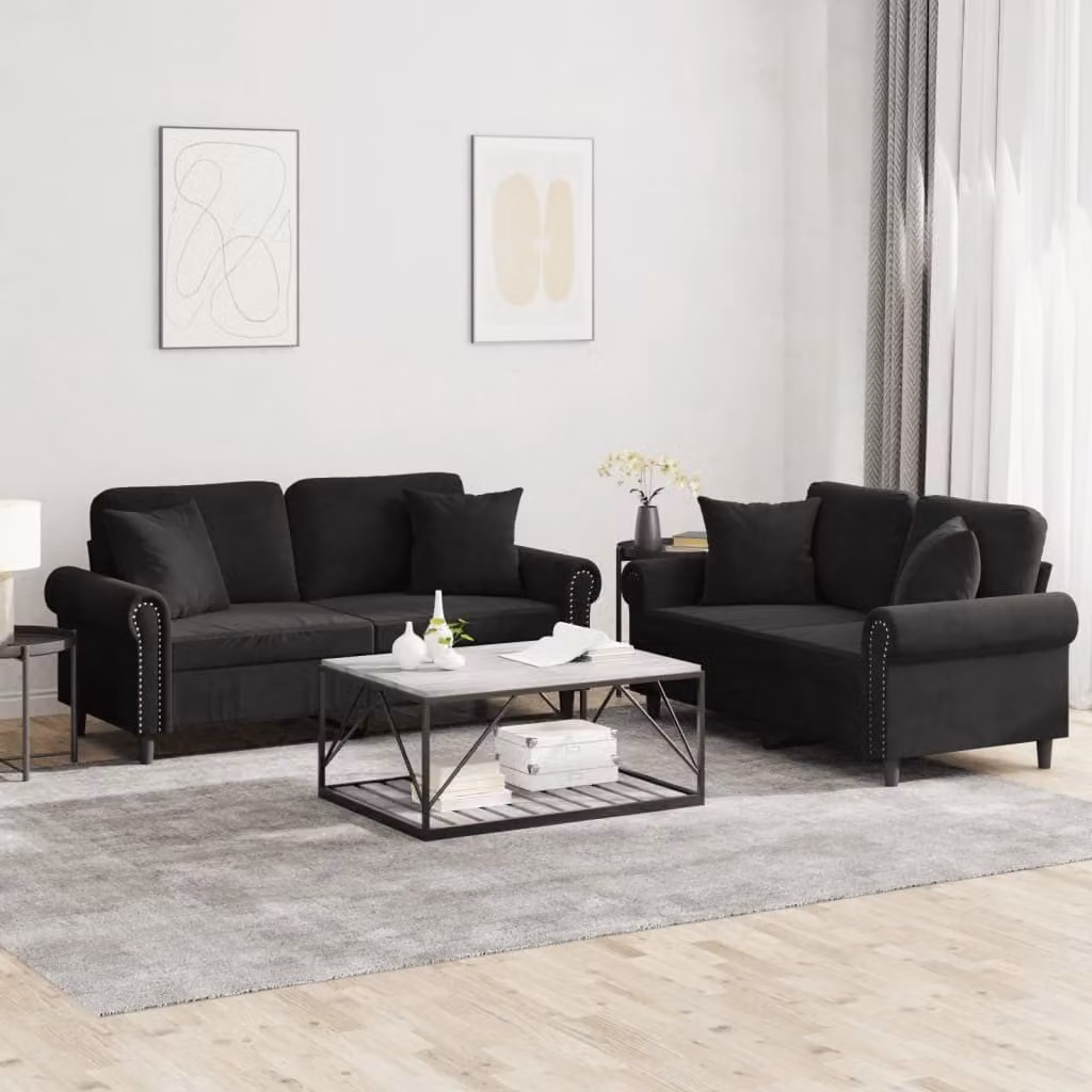 Maison Exclusive - Set divano a 2 posti con cuscini in velluto nero