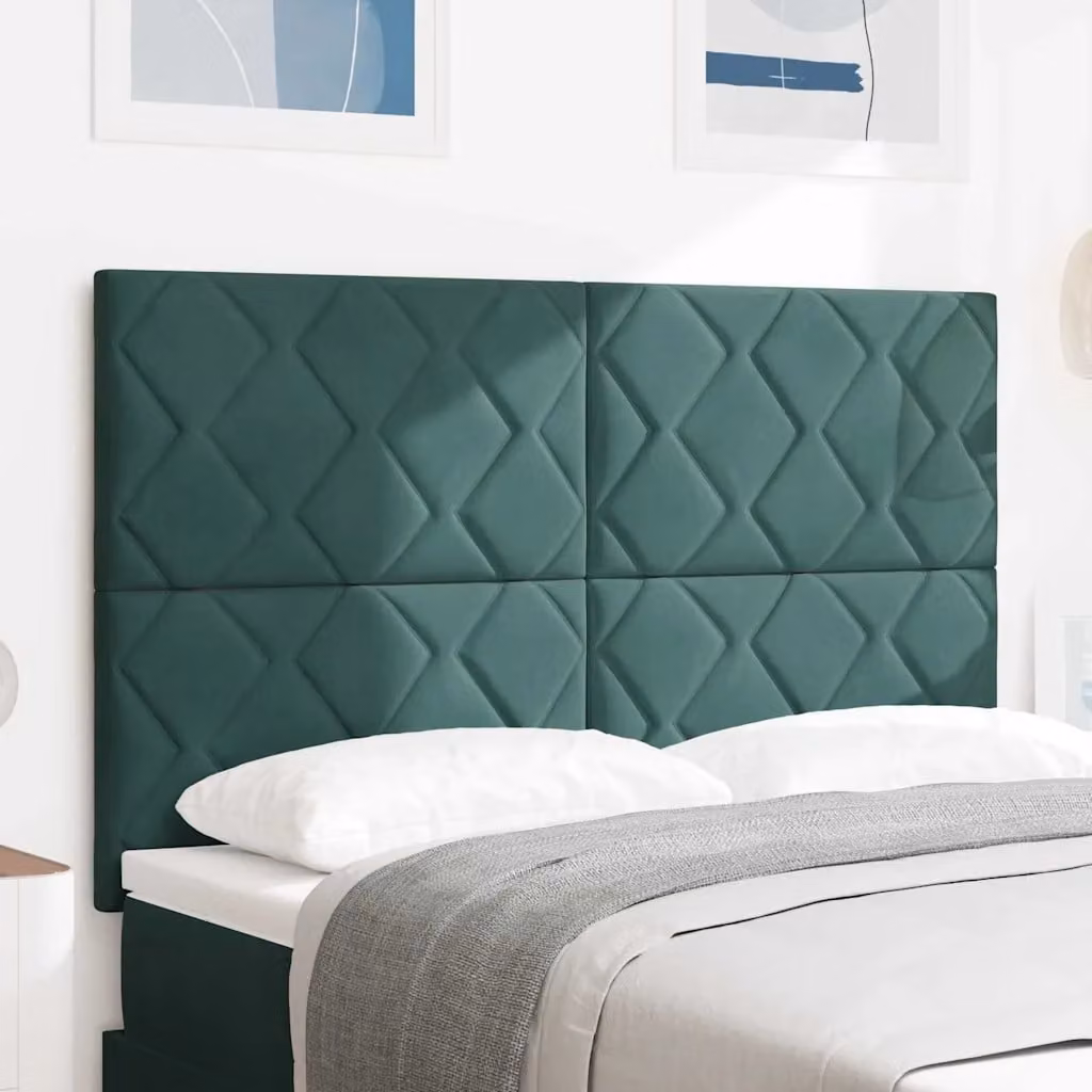 Testiera per letto vidaXL in velluto verde scuro con illuminazione LED integrata e porta di ricarica USB, Larghezza: 160 cm