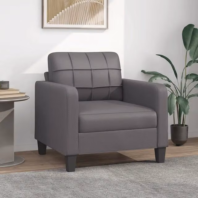 Poltrona Sedia Moderna in Similpelle Grigia con Braccioli e Struttura in Metallo 568427