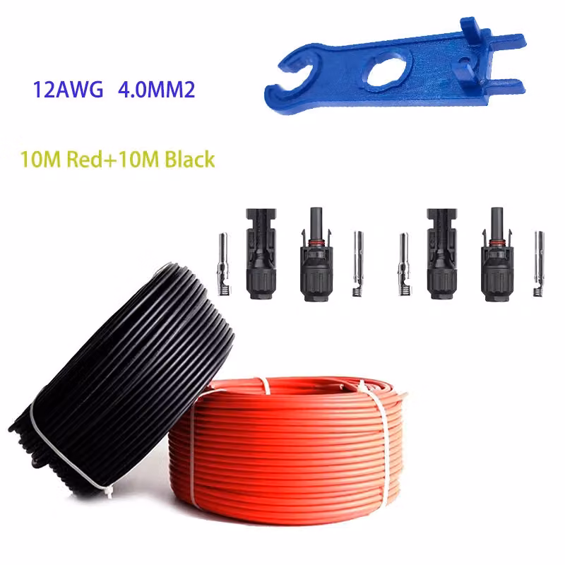 Cavo di prolunga, connettori maschio e femmina per pannelli solari, rosso e nero, 32,8FT 12AWG