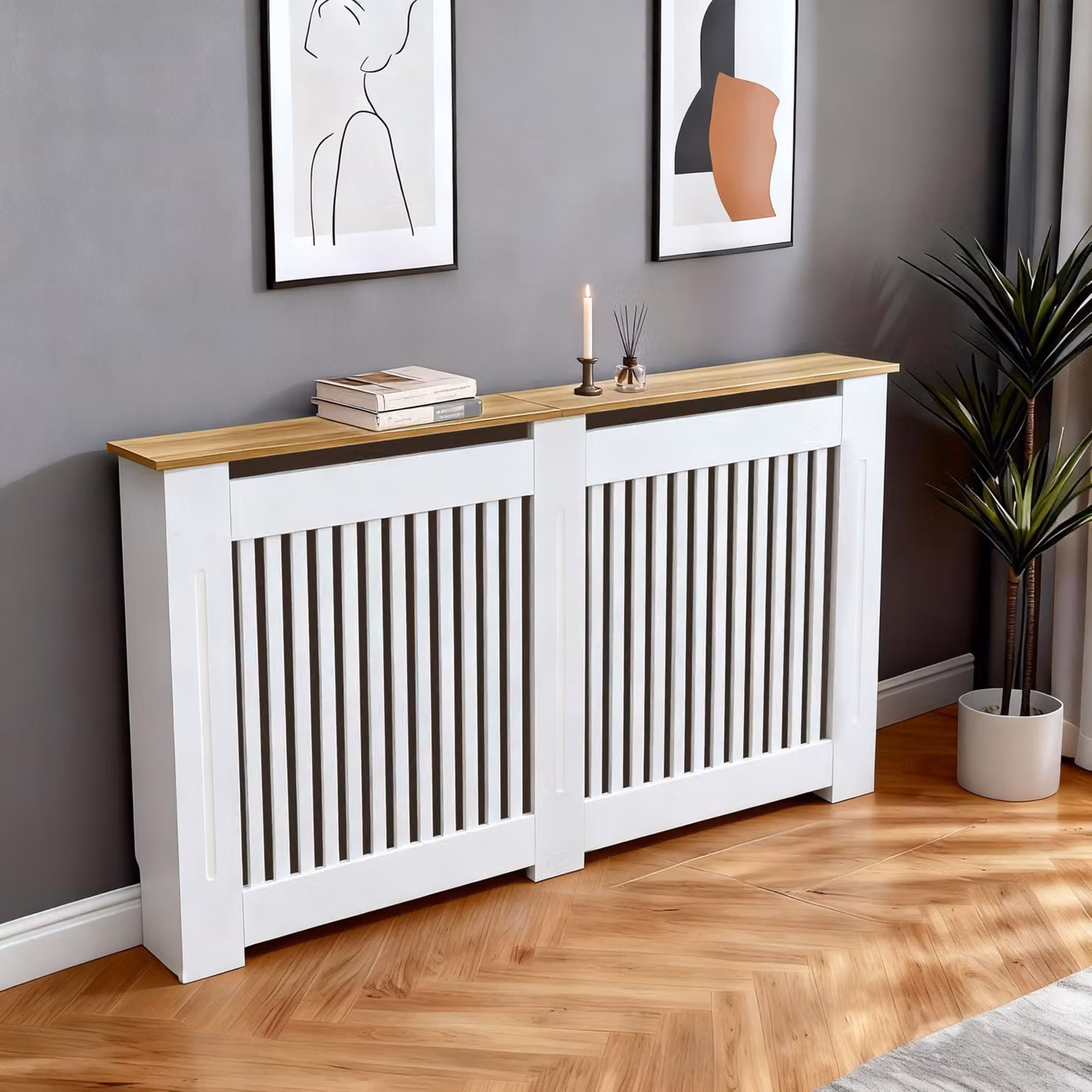 Elzusha - Copertura radiatore bianca moderna, a lamelle verticali, 152 cm