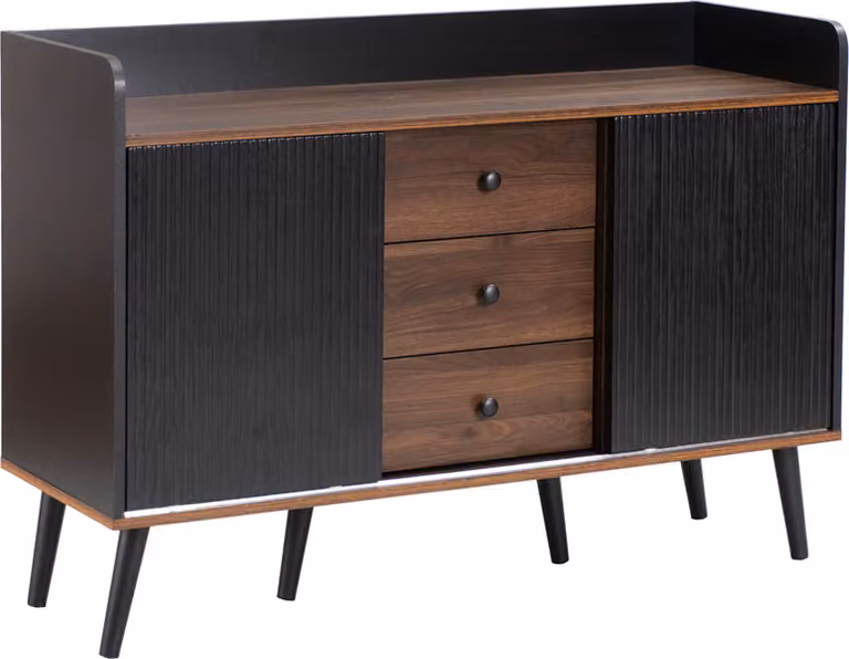 Credenza Fortuna Lai con tre cassetti e soggiorno - Credenza moderna con vani portaoggetti, nero
