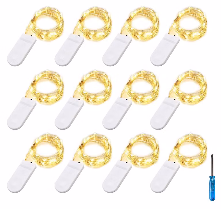 Catena luminosa a LED, 2 metri, 20 LED, luce bianco caldo, incluse batterie