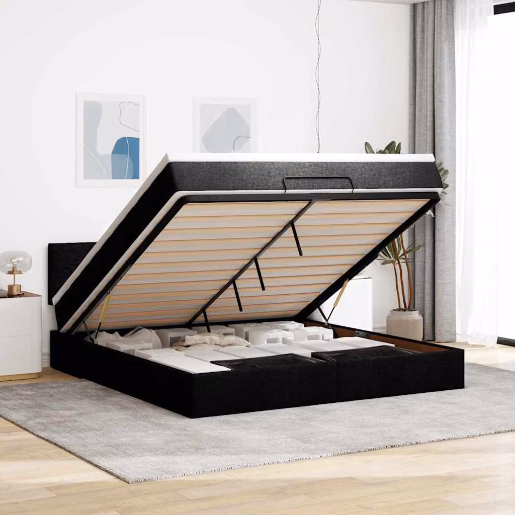 Pouf Letto con Materasso vidaXL, Nero, con Illuminazione LED e Porta USB, L/P/H: 180 x 200 x 88 cm – 1
