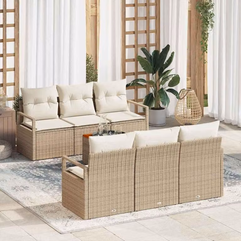 Maison Exclusive - Set Divano da Giardino con cuscino 7 pcs Beige Poly Rattan