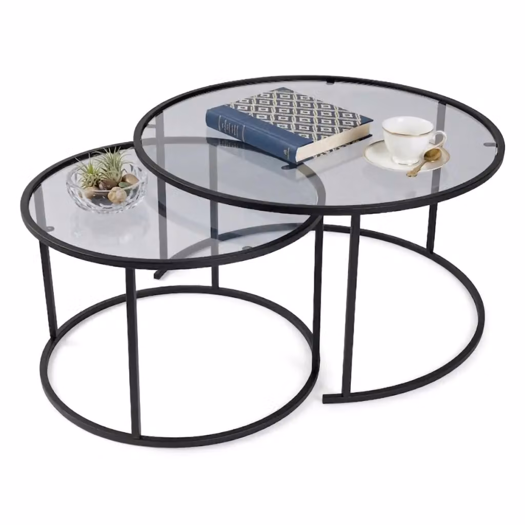 Tavolino da salotto DMORA nero e trasparente con piano in vetro e struttura in metallo L/P/H: 60 x 60 x 39 cm – 2