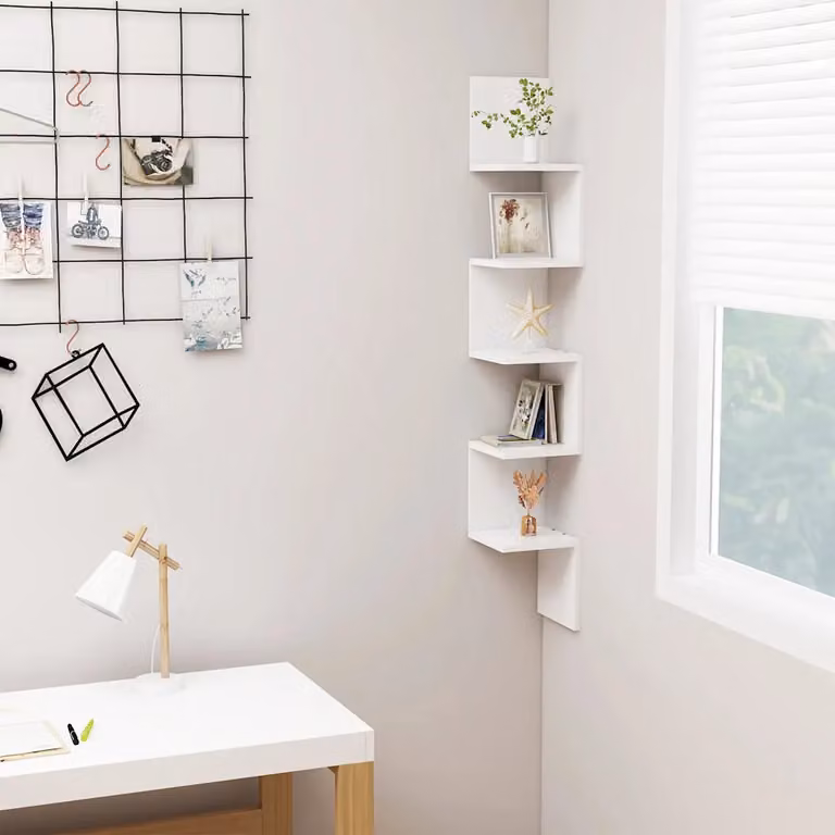 Scaffale Angolare da Parete vidaXL Bianco in Legno MDF per Soggiorno e Cucina L/P/H: 20 x 20 x 127,5 cm