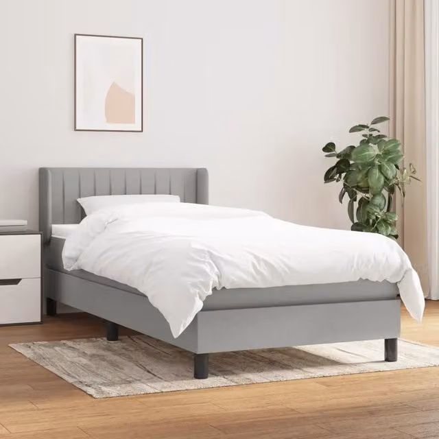 Letto Ibrido vidaXL con Giroletto a Molle e Materasso in Tessuto Grigio e Bianco L/P/H: 203 x 90 x 88 cm – 1