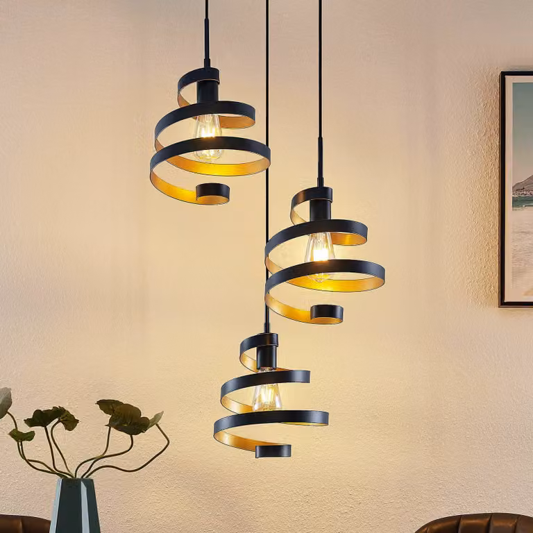 Lampada a sospensione Colten Lindby, dimmerabile, Nero, Soggiorno / Sala da pranzo, Metallo, Design, Lampada a sospensione