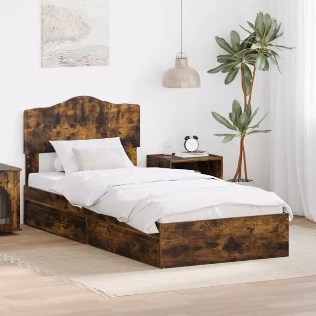 Letto con Contenitore con cassetto Rovere fumé 100 x 200 cm 3413128