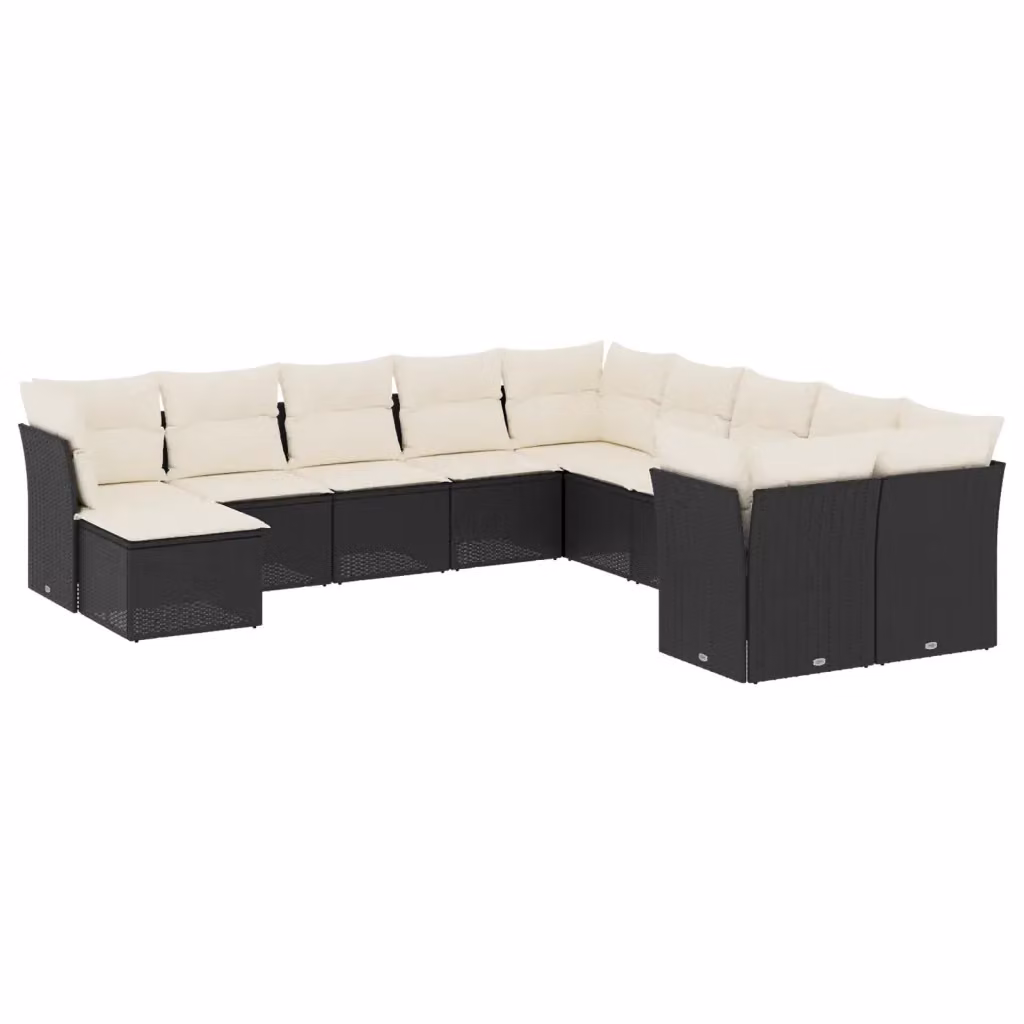 Set di Divani da Giardino VIDAXL a Forma di U in Polyrattan Nero con Cuscini, 11 Pezzi – 2