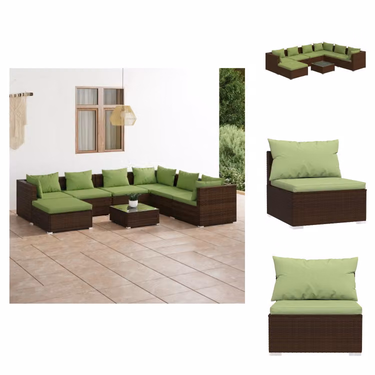 vidaXL set salotto da giardino 8 pezzi con cuscini in poly rattan marrone - Set di mobili da giardino