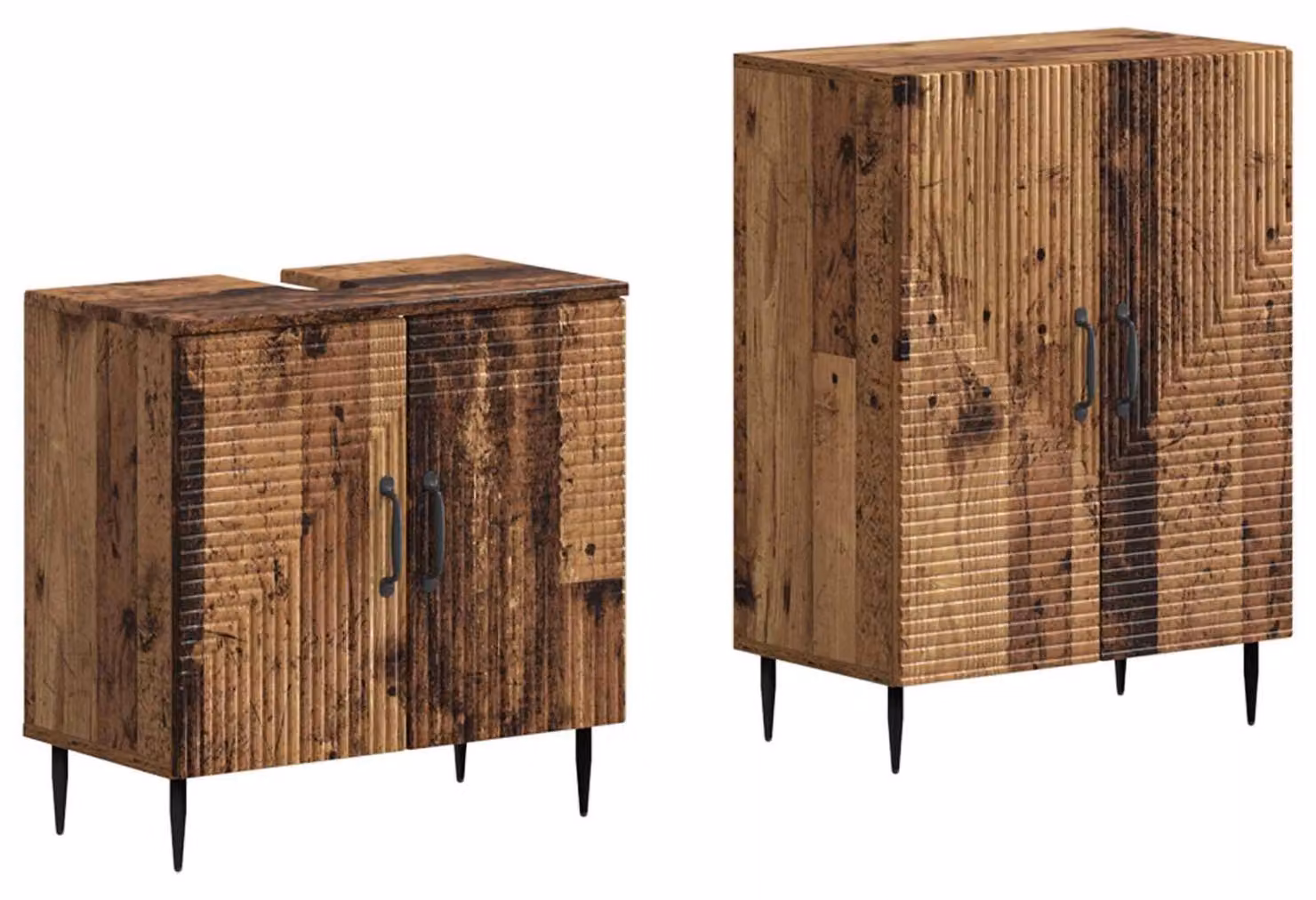 Set di due mobili da bagno in legno, modello HAARLEM, realizzati con legno riciclato e materiale composito