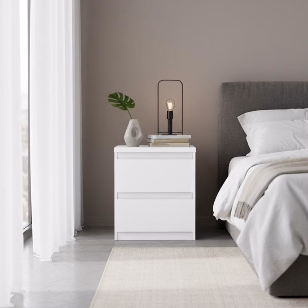 Comodino Forte EDMORE 40 45, comodino moderno con 2 cassetti, tavolino, materiale derivato dal legno, bianco, larghezza 41,8 cm x altezza 49,3 cm x profondità 32,2 cm